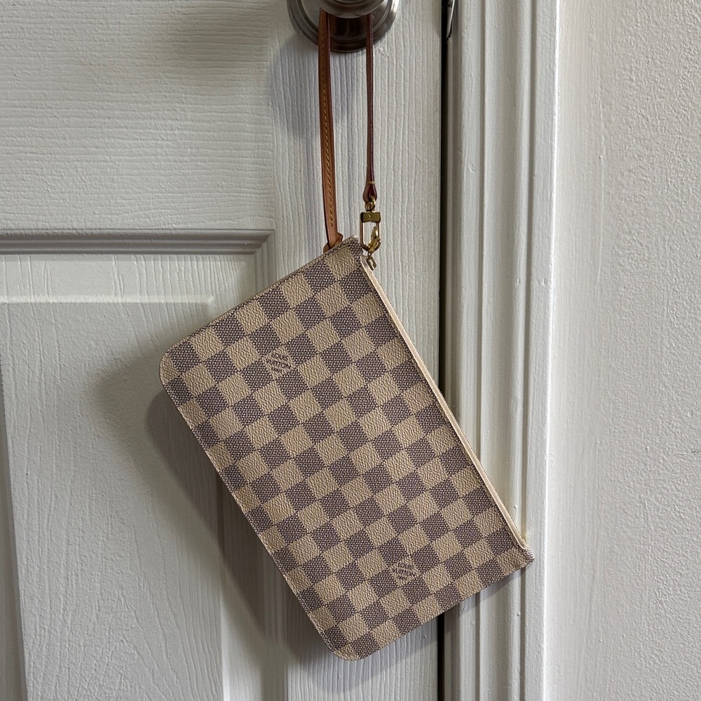 Louis Vuitton Damier Azur Checker Wristlet in Beige and Tan